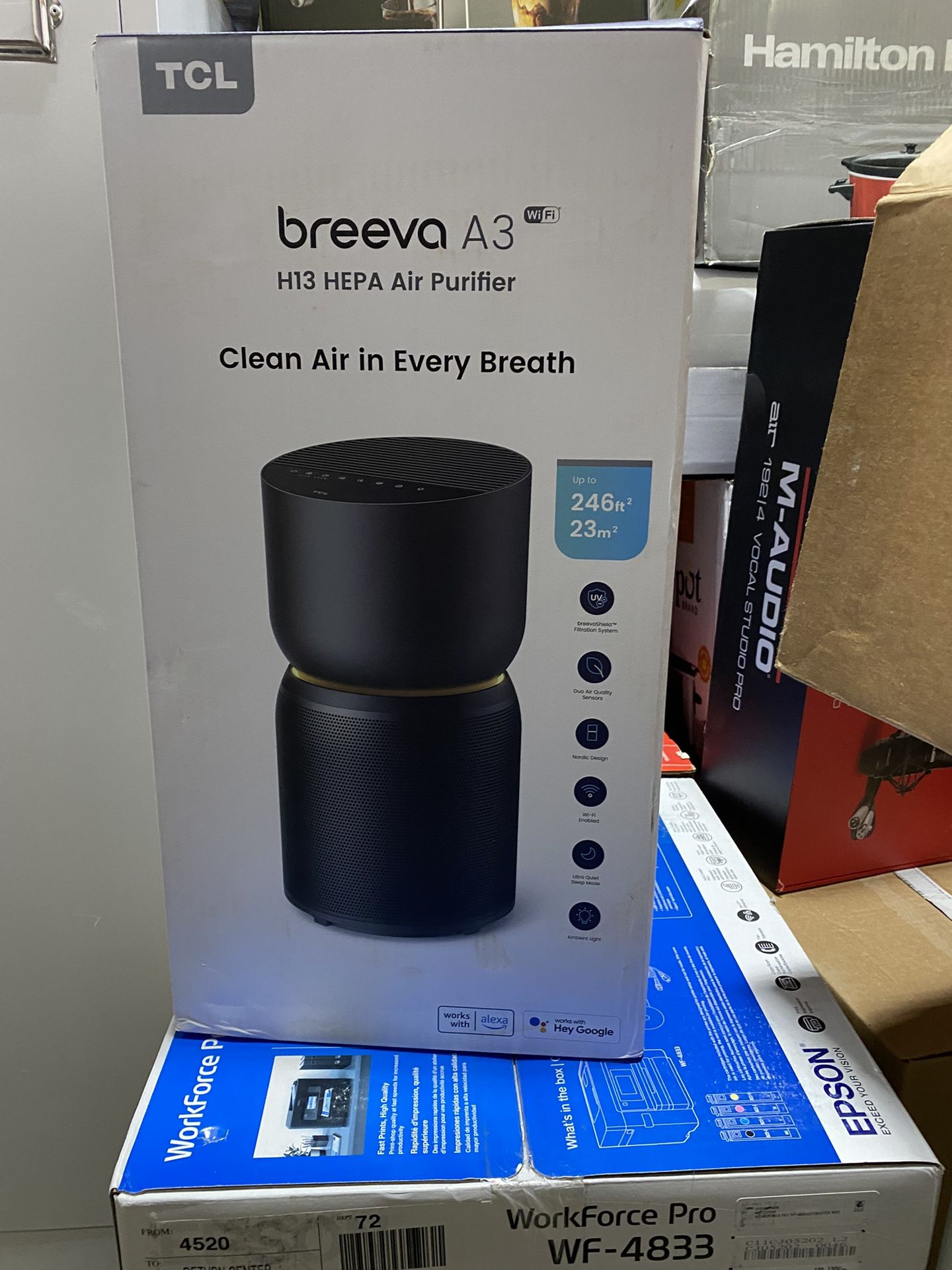 TCL Breeva A3 Smart Air Purifier, up to 1230 sq. ft., 5-Stage Filtration System, True HEPA (H13) Removes 99.97% of Dust / Bacteria / Odors, App & Voic