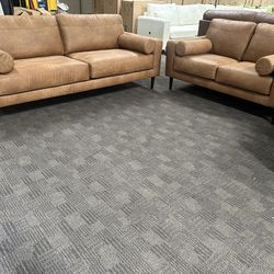 Gorgeous mid century camel modern sofa set