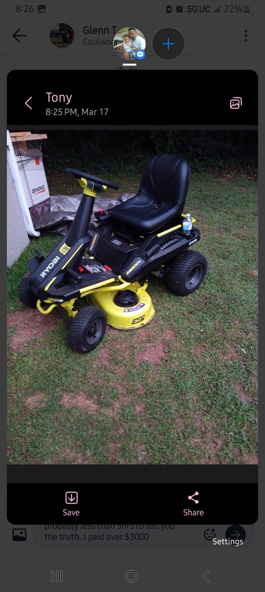 Brand New Ryobi Riding Mower