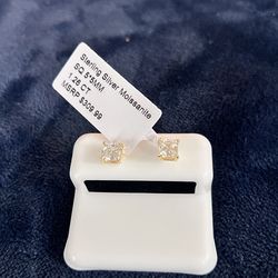 Square 5.5 mm 925/ Silver w/ Gold over /Moissanite earrings