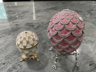 Faberge Style Decorative Egg Trinket Boxes - Set of 2