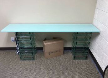 White Glass Table With Matching Bookcase H28 X W69 X D16