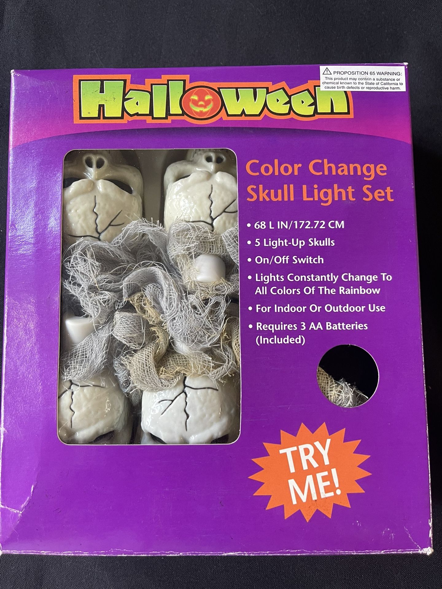 Halloween SET OF Color Changing Lights Skeleton Tattered Skull Head