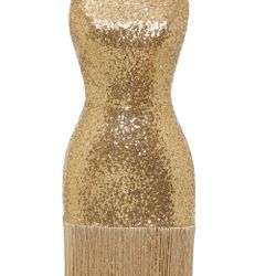 Bodycon Golden Sequins Cocktail Dress Open Back, US14 *BRAND NEW*