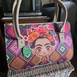 Frida Kahlo Mexican Art Woven Tote Handbag/Shoulder Bag