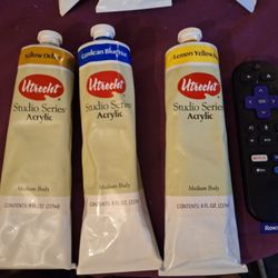 8 Large Utrecht Studio Series Acrylic Paint (8oz) For Artists Plus Extra Paint And Brushes.