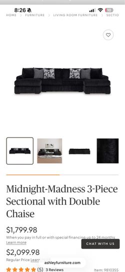 New midnight madness sectional with charger ports/cup holders/storage space