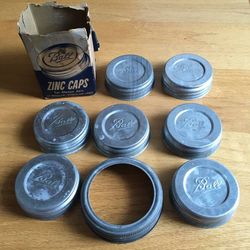 Lot of 7 Regular Mouth Zinc Ball Canning Jar lids plus extras