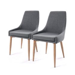 New Modern Elegant Back Grey Linen Dining Chairs (2)