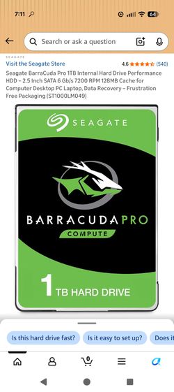 1TB Barracuda Hard drive 2.5 inch for laptop