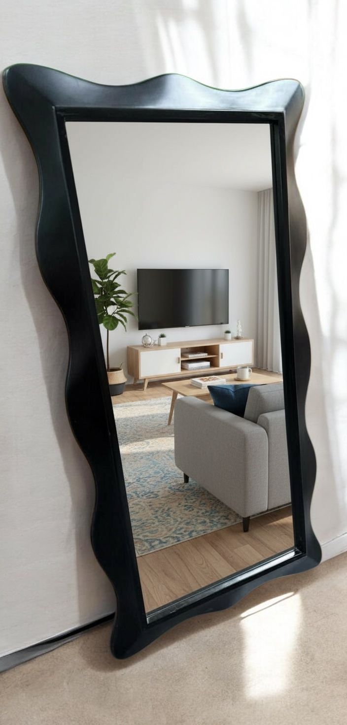 Black Wavy Large Full Body Mirror
