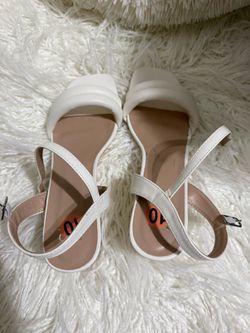 White Low Block Heel Ankle Strap Sandals – Size 10
