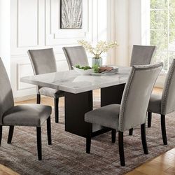 Brand New  Black White Genuine Marble Top 7pc Dining Table Set