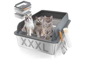 New XXXL Stainless Steel Sifting Litter Box with Lid, 28'' L × 20'' W Extra Large Sifting Cat Litter Box for Pine Pellets & Big Cats & Multiple Cats,