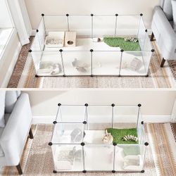 Pet Playpen with Floor, Small Animal Pen, Pet Fence Indoor, DIY Plastic Enclosure for Hamsters, Rabbits, Hedgehogs, Ferrets, 56.3 x 28.7 x 18.1 Inches