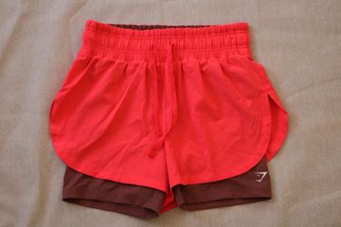Gymshark Running 2-in-1 Shorts Women's Small Bold Coral Pink/Orange Lined EUC