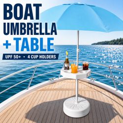 Boat Umbrella with Table – Pontoon Boat Shade UPF 50+