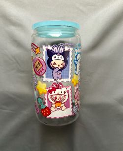 Labubu Hello Kitty Character Collaboration 16 oz Glass Cup
