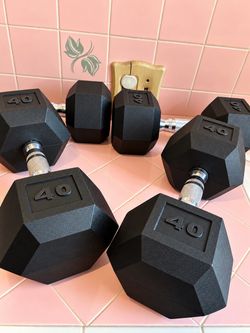 40 lb Rubber Hex Dumbbells Set