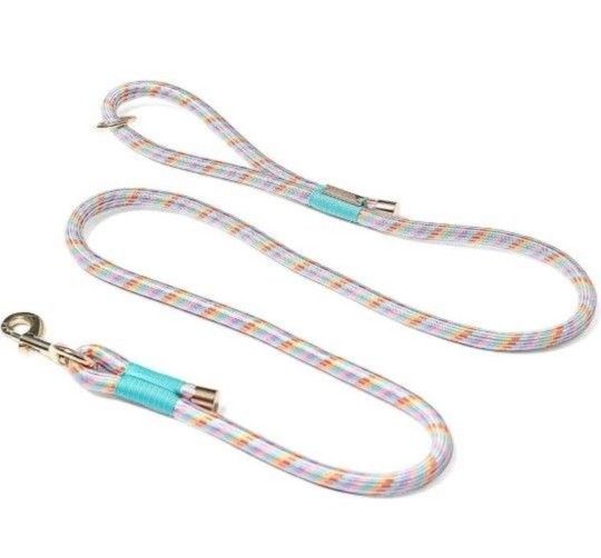 NEW! Rope Dog Leash, Sturdy Metal Clasp, 5 ft Nylon Cord, Gold Metal Accents, Soft Loop Handle Lead