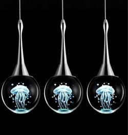 Modern LED Pendant Light 3 Pack Chrome Pendant Lighting Crystal Jellyfish Pendant Lights Mini Pendant Lights for Kitchen Island Living/Dining Room