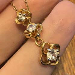 Vintage CZ Vermeil  Dangling Flower Pendant With 18 Inch Chain