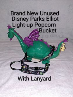 Brand New Unused Disney Parks Elliot Light-up Popcorn Bucket With Lanyard