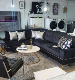 New Showroom Floor Sample 2PC Sectional Sofa (Black & Gold) - Can Deliver
