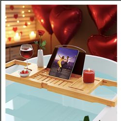 Royal Craft Wood Bamboo Bathtub Caddy Tray – Expandable Bath Tray w/ Book Holder