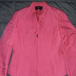Dana Buchman Amazing Hot Pink 100% Silk Quilted Embroidered Plush Jacket Sz 2
