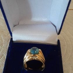 Wow! Generous 14k Solid Gold Ring, Gorgeous Blue Topaz  + with Diamonds