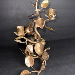 Gold Tone Metal 11 Taper Candle Holder pomegranate Leaves #R10