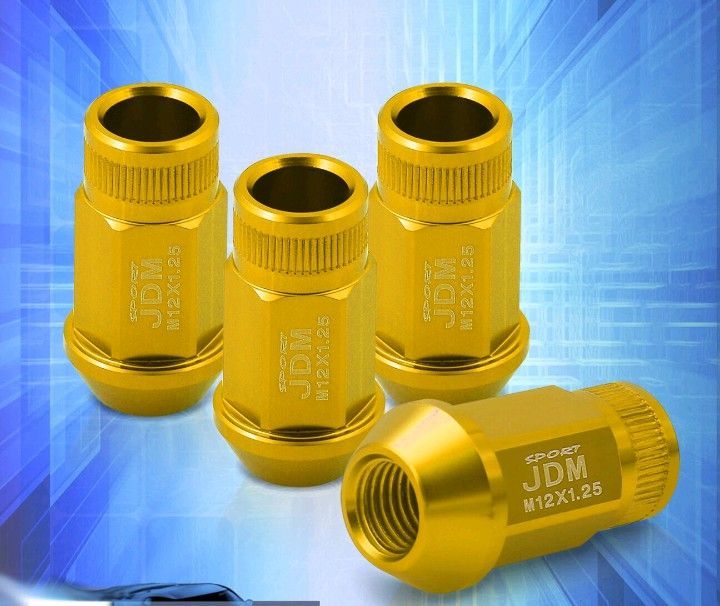 JDM Sport 4PCS M12x1.25mm Performance Open Aluminum Wheel Rims Lug Nuts Set Gold