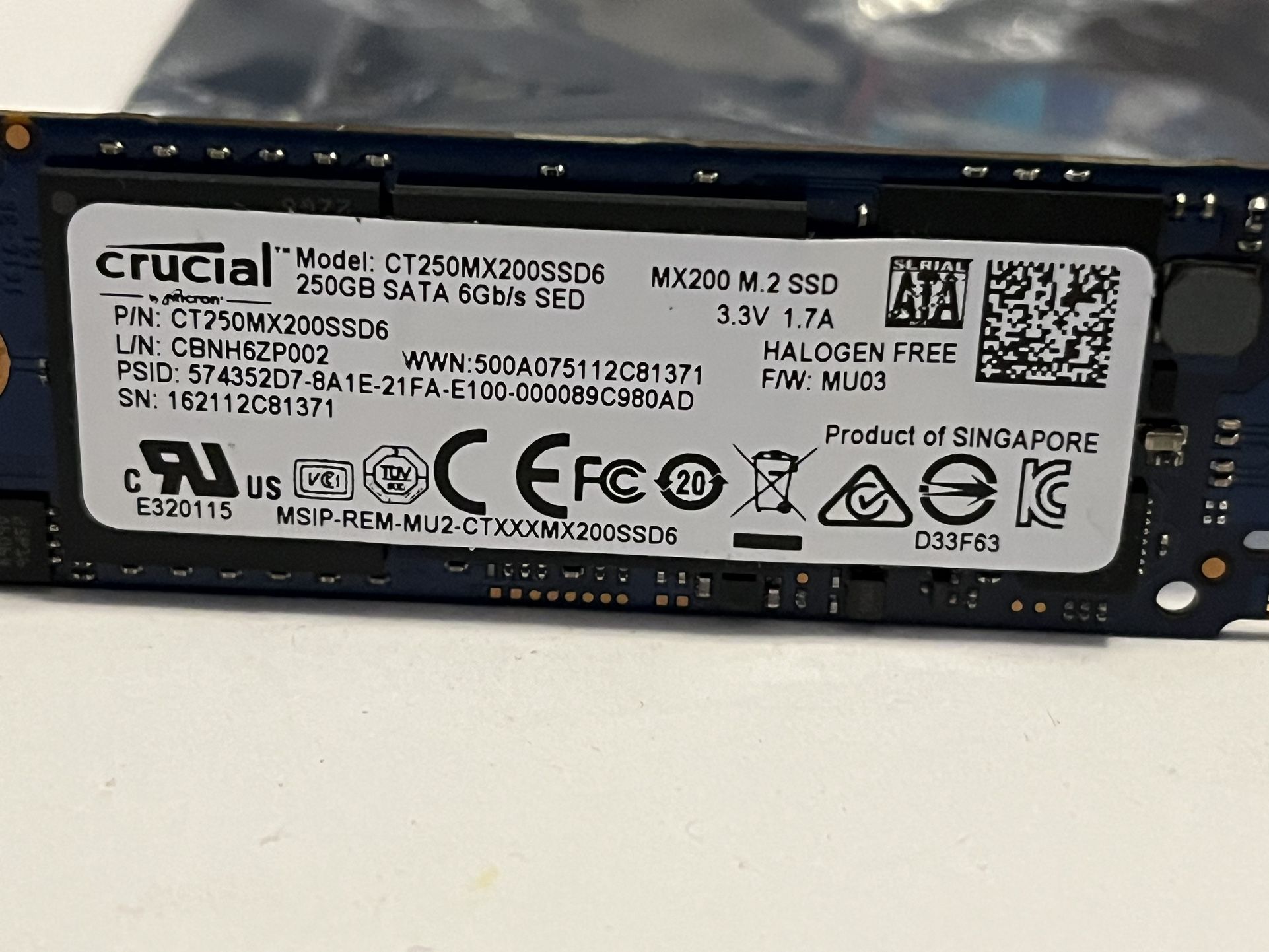 Crucial CT250MX200SSD6 250GB M.2 2260 60MM