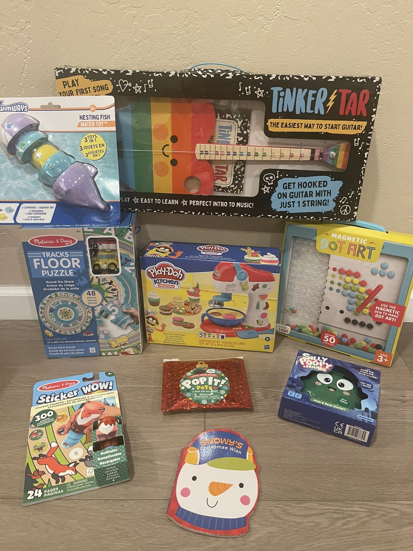 Melissa & Doug Floor Puzzle Play Doh Magnetic Dot Art Guitar Christmas Toy Bundle (9 Items)