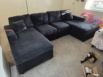 Brand New Doble Chaise Black Corduroy $498