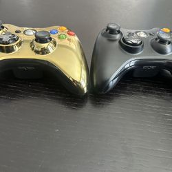Xbox 360 Gold Chrome Series Special Edition and black rechargeable Controllers 