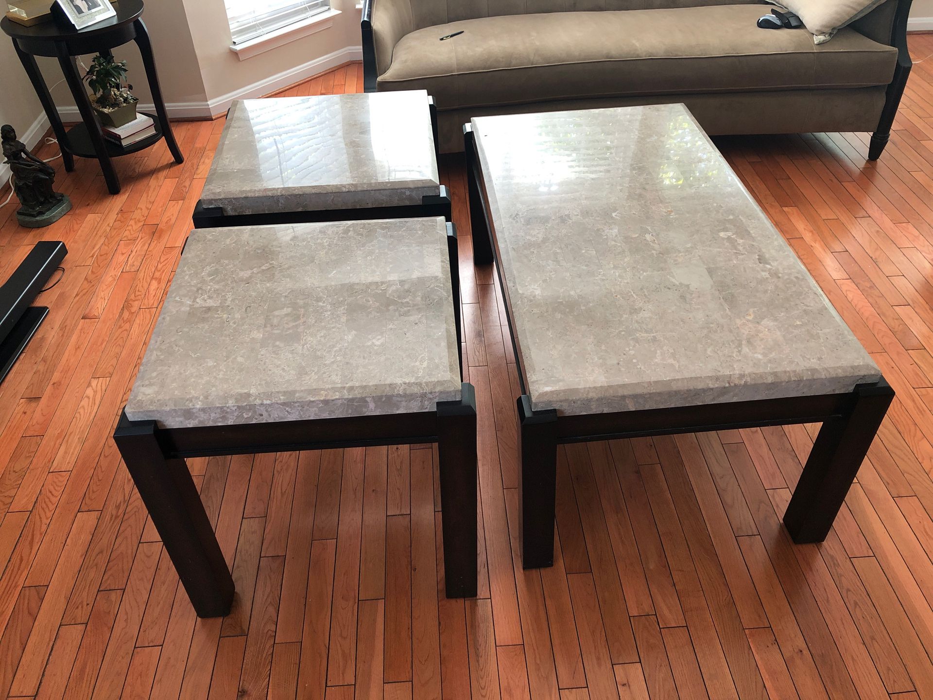 Coffee table and side tables with marble top