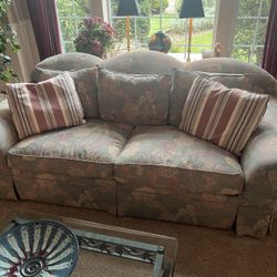 Floral Print Sofa with Two Striped Pillows