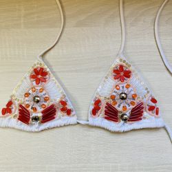 White Beaded Bikini Top / Victorias Secret / Small