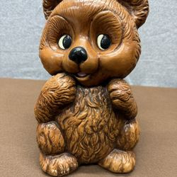 Vintage Teddy Bear Coin Bank Ceramic Brown Piggy Bank Cute Retro Decor