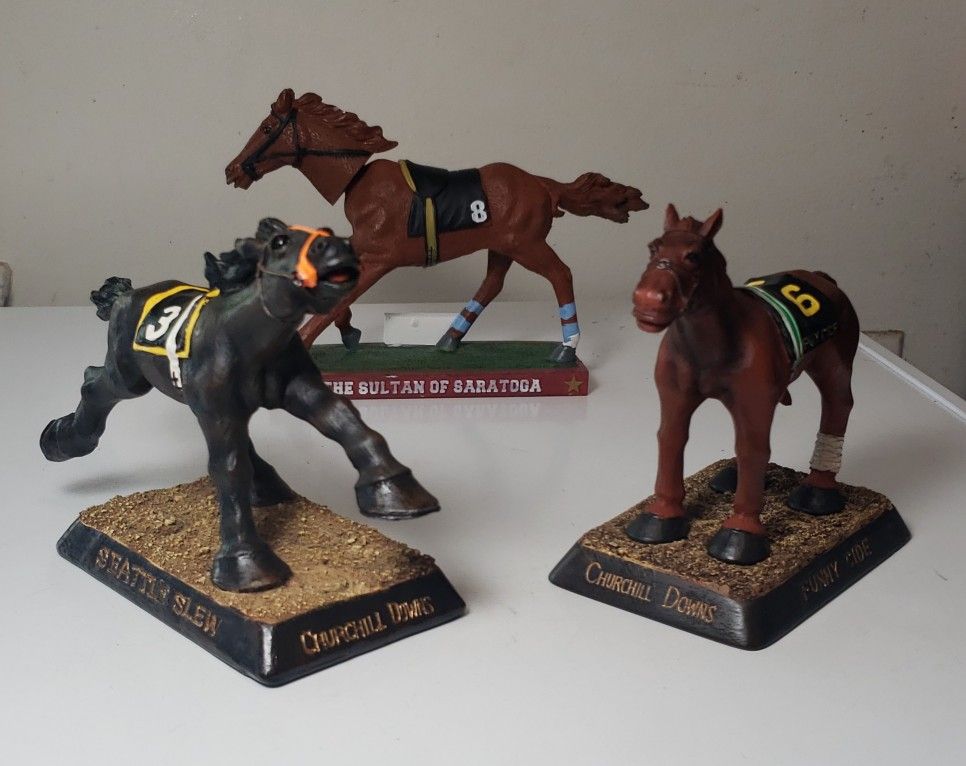 Seattle Slew, Funny Cide,Fourstardave Horse Racing BOBBLE HEAD LOT Of 3