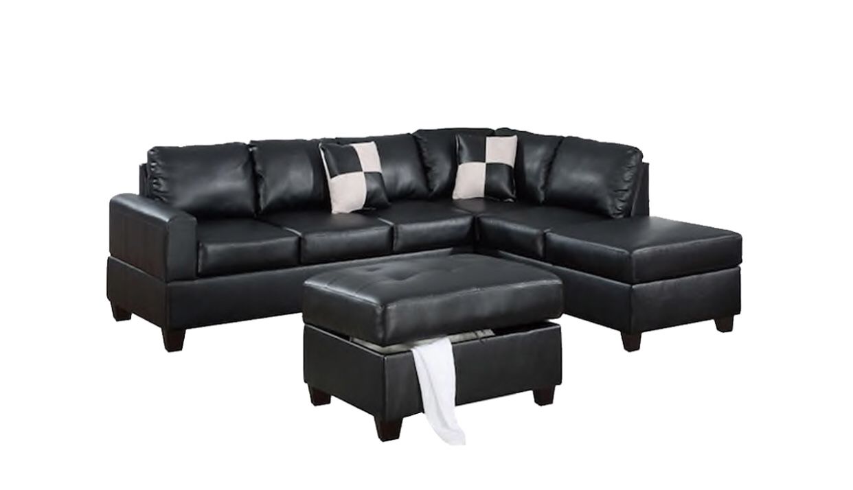 New Black Sectional With Ottoman Right Chaise
