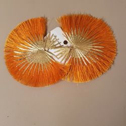 Women's Large Pair Orange/Gold Fashion Tassel Fringe/Drop Earrings