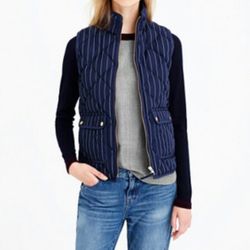 J. Crew Navy Striped Puffer Winter Vest Size XS