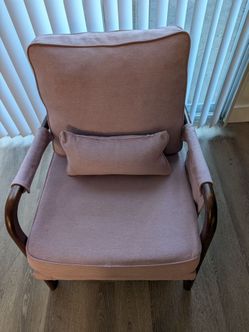 Mid-Century Modern Pink Accent Chair with Lumbar Pillow