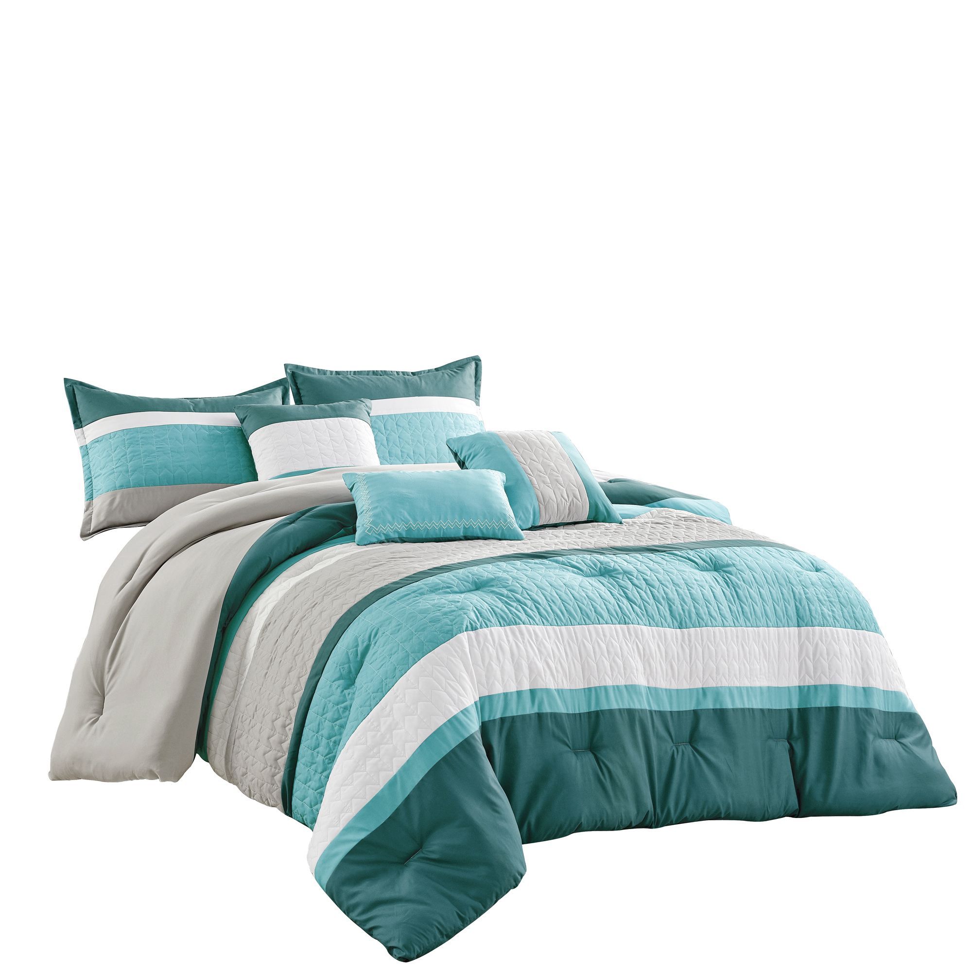 ModaBed 6 Pieces Mertice Teal Comforter Set - Quilted Turquoise Bedding Set Queen Size