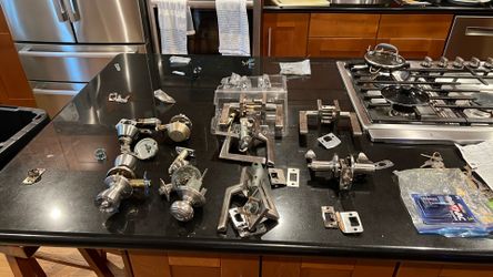 Satin Nickel Door Hardware Lot — 6 Handle Sets + 2 Deadbolts