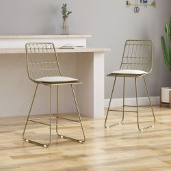 Set of 2 - Stylish Metal (Iron) Counter Height Bar Stools w/ Beige Cushions [NEW] **Retails for $250