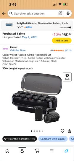 Conair Velvet jumbo hot rollers